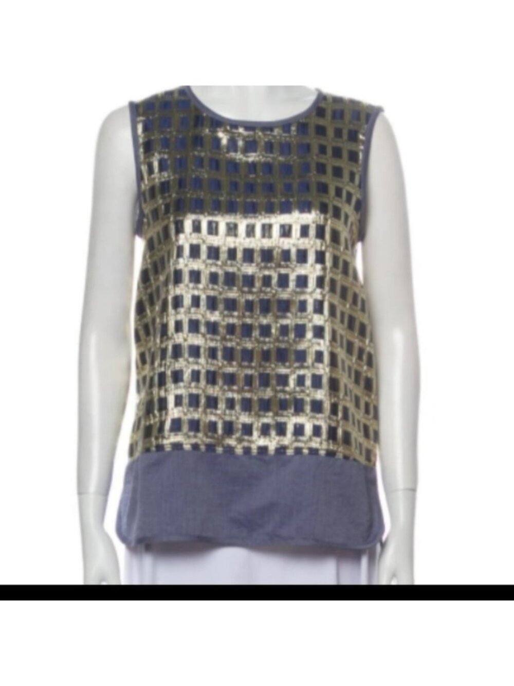 MaxMara Plaid Sleeveless Top - Size 10 - Plaid, Gold, blue - Picture 1 of 8